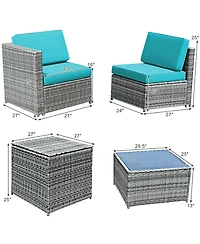 Gymax 8 Piece Rattan Outdoor Patio Sofa Sectional Conversation Furniture Set w/ Cushions and Coffee Table