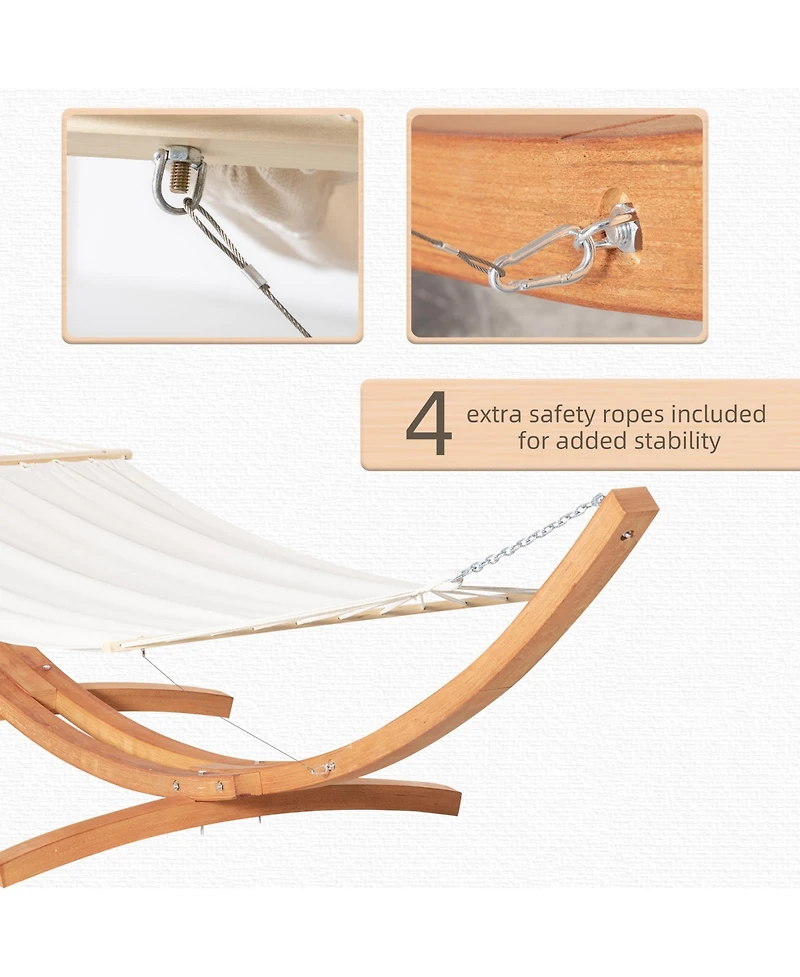 Outsunny 1-Person Hammock with Stand Set for Outside & Inside, 154" x 47" Wooden Frame, Cotton Fabric Bed, Safety Cords, 330 lbs. Weight Capacity, Ind
