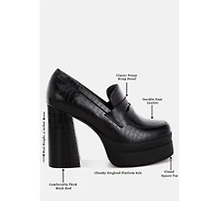 London Rag Womens Edwina Chunky Penny Strap Heeled Loafers