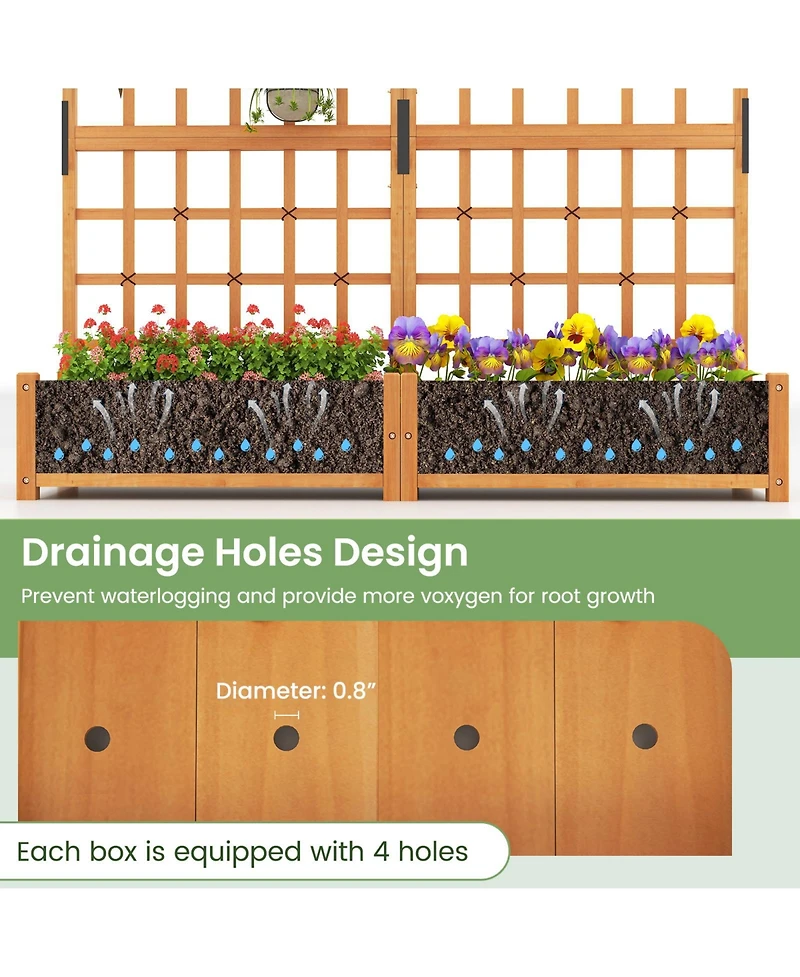 Gouun 71 in Wooden Planter with Trellis and Hanging Roof, 3-in-1 Fir Wood Garden Station