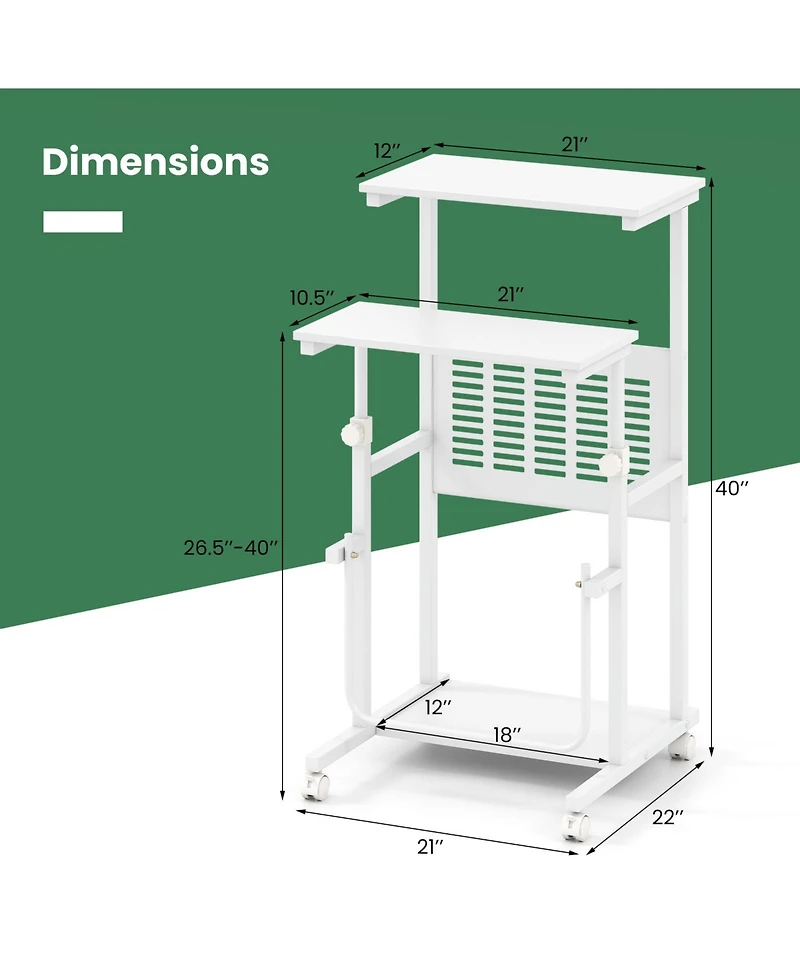 Gouun Height Adjustable Mobile Computer Desk, 27-38.5 in