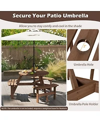 Gouun 6-Person Round Picnic Table Set with 3 Built-in Benches and Umbrella Hole