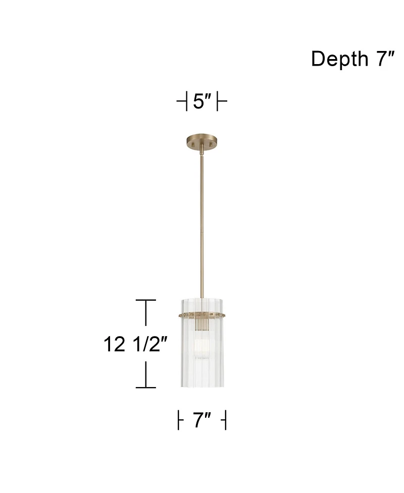 Possini Euro Design Emerson Matte Brass Fluted Glass Mini Pendant Light