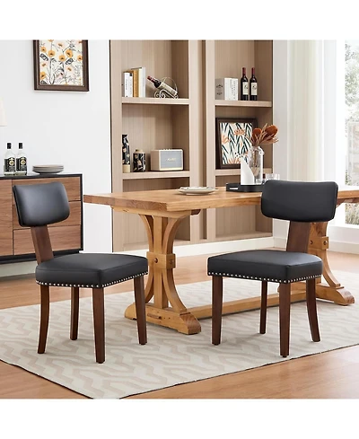 gaomon Set of 2 Mid-Century Modern Pu Leather Dining Chairs with Curved Back and Hardwood Frame, Farmhouse Style