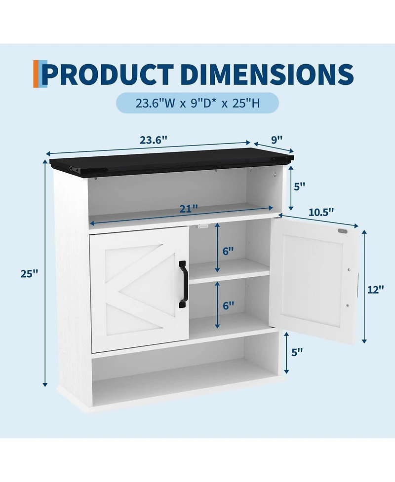 homfan Bathroom Wall Cabinet - Medicine Cabinet with Barn Doors and Adjustable Shelf - Wall Cabinet for Bathroom, Kitchen, Laundry Room
