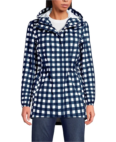 Lands' End Women's Print Waterproof Hooded Packable Raincoat