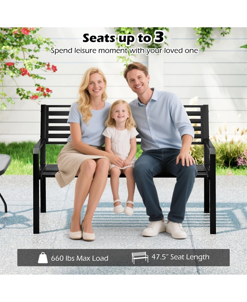 Gouun 50 in Metal Park Bench for 2-3 People with Backrest 660 lbs Capacity