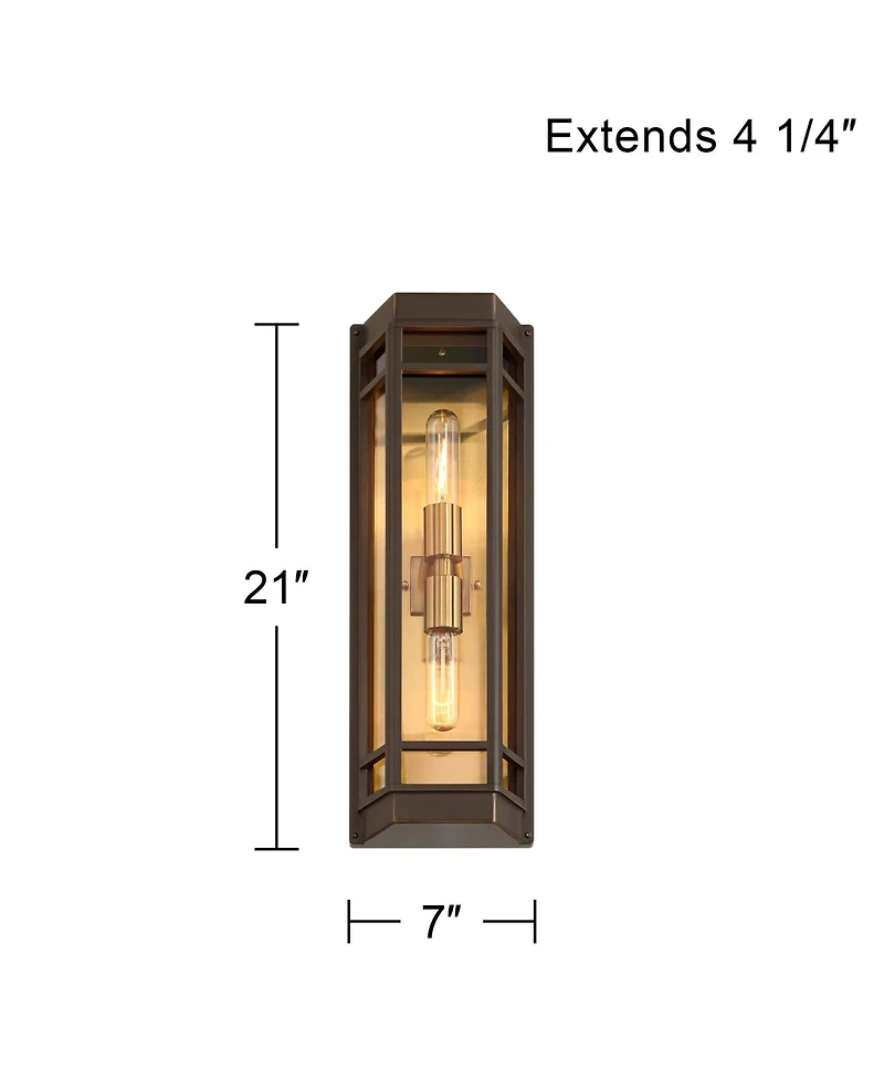 John Timberland Catie High Modern 2-Light Outdoor Wall Light Fixture Mount Porch House Sand Brass Finish Aluminum