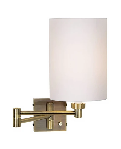 Barnes and Ivy Modern Swing Arm Wall Lamp Dark Antiqu Brass Plug-In Light Fixture Cotton Cylinder Shade for Bedroom Bedside