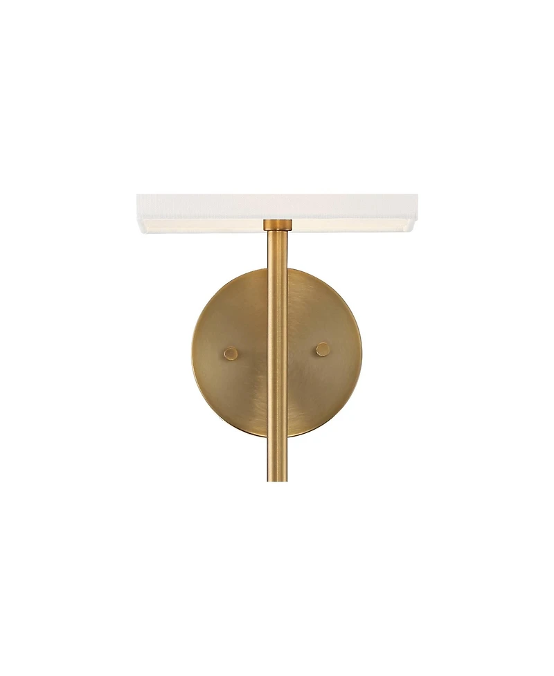 Possini Euro Design Modern Wall Light Sconces Set of 2 Warm Brass Hardwired 8" Fixture Linen Shade for Bedroom Living Room