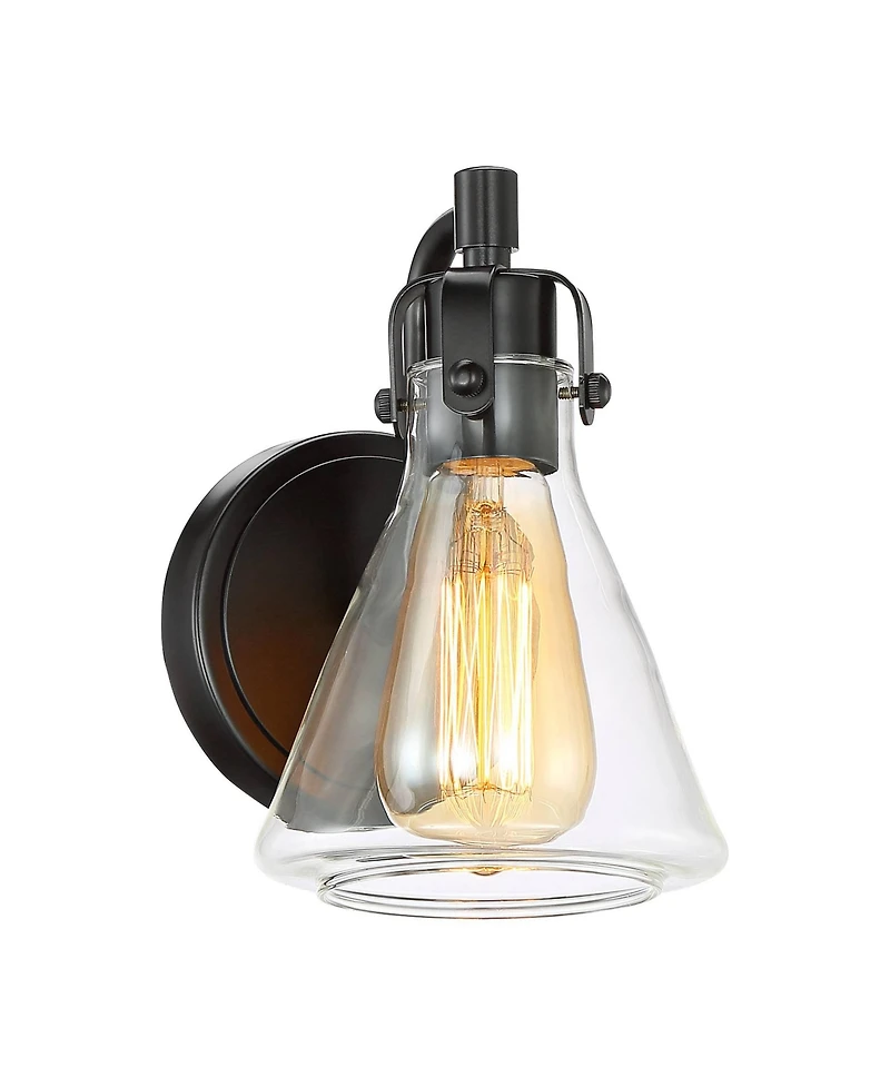 Possini Euro Design Cindy Rustic Wall Light Sconces Set of 2 Bronze Hardwire 5 1/2" Fixture Clear Glass for Bedroom Bathroom