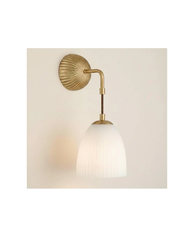 360 Lighting Comfrey 15" High Warm Brass and Fluted Glass Wall Sconce