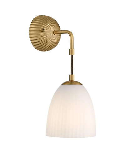360 Lighting Comfrey 15" High Warm Brass and Fluted Glass Wall Sconce
