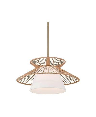 Possini Euro Design Aire 24" Mid Century Modern Pendant Chandelier Ceiling Light Fixture Dining Room Over Table Gold Finish Rope Fabric
