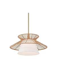 Possini Euro Design Aire 24" Mid Century Modern Pendant Chandelier Ceiling Light Fixture Dining Room Over Table Gold Finish Rope Fabric