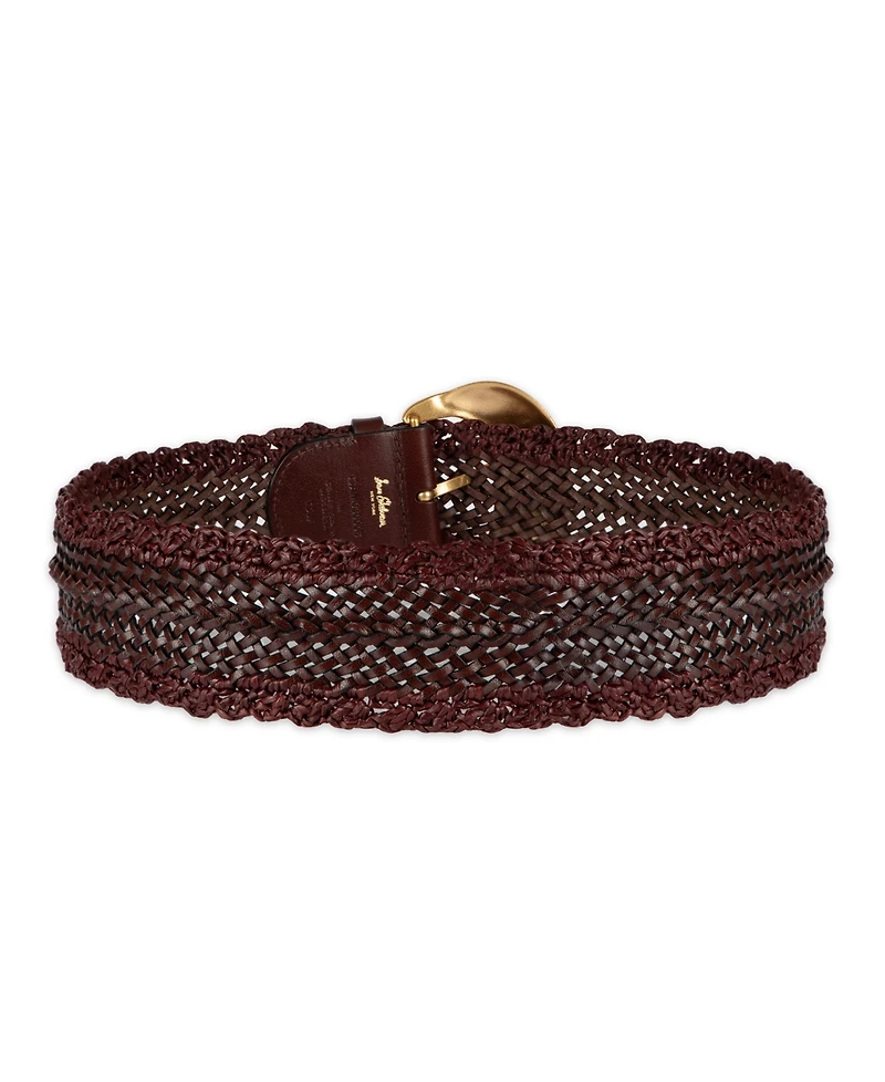 Sam Edelman Women's Wide Width Leather and Raffia Braided Waist Belt
