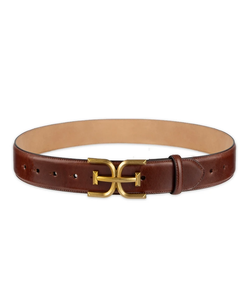Sam Edelman Women's Double-e Plaque Buckle Leather Belt