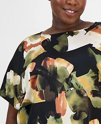 Anne Klein Plus Printed Boat-Neck Short-Sleeve Top