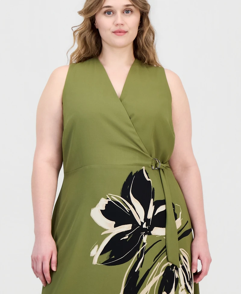 Anne Klein Plus Faux-Wrap A-Line Midi Dress