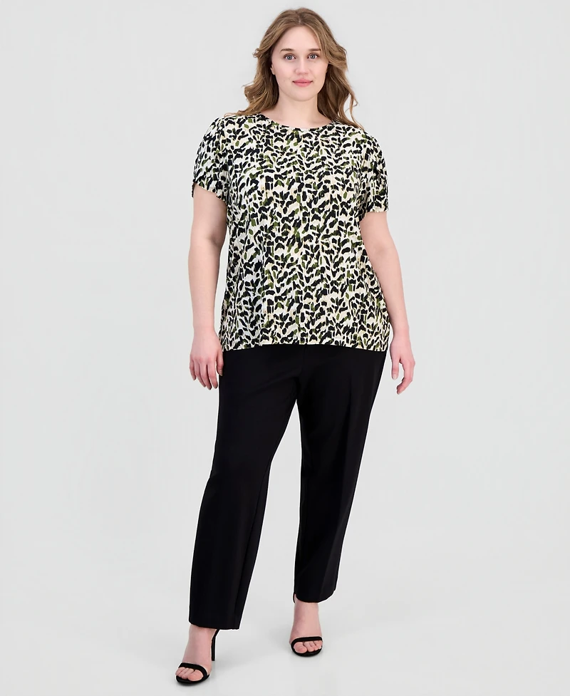 Anne Klein Essentials Plus Printed Tulip-Sleeve Top
