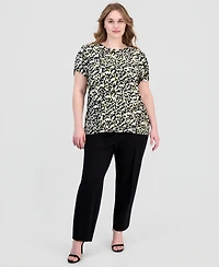Anne Klein Essentials Plus Printed Tulip-Sleeve Top