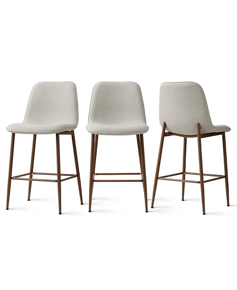 Maison Boucle Set of 3 Upholstered Counter Height Stools with Metal Legs, 26" Seat