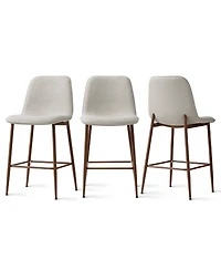 Maison Boucle Set of 3 Upholstered Counter Height Stools with Metal Legs, 26" Seat