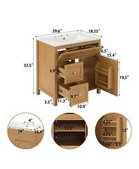 Sillysis 30 Inch Bathroom Vanity with Sink, Freestanding Wood Cabinet, Flip-Out and 2 Soft-Close Drawers
