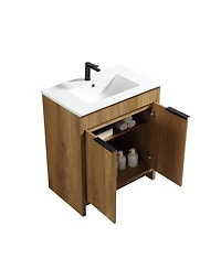 Sillysis 30 Inch Bathroom Vanity with Sink , Fluted 3D Panel Design, 2 Soft Close Drawers and Ceramic Top