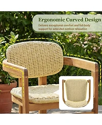 Rainsken Outdoor Woven Rattan Chair Set of 2, Comfortable Garden Seating, Acacia Wood Accent Chairs with Backrest for Backyard, Porch