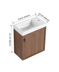Sillysis Wall Mounted Bathroom Vanity with Resin Sink, Modern Wood Cabinet and Soft Close Door, 18.5" Small Space Storage