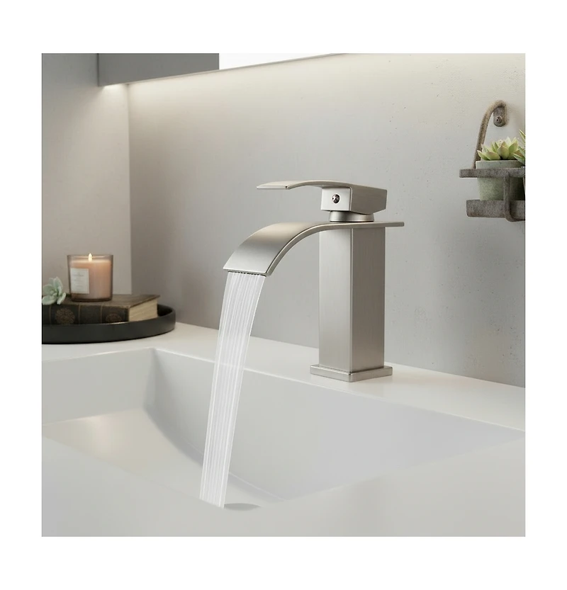 Busdays Brushed Nickel Single Handle Bathroom Faucet Stainless Steel Single Hole Lavatory Faucet