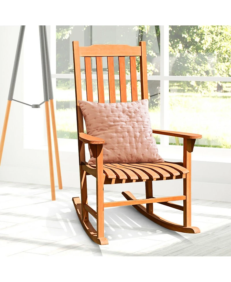 Gymax 2 Pcs Outdoor Eucalyptus Rocking Chair Single Rocker for Patio Deck
