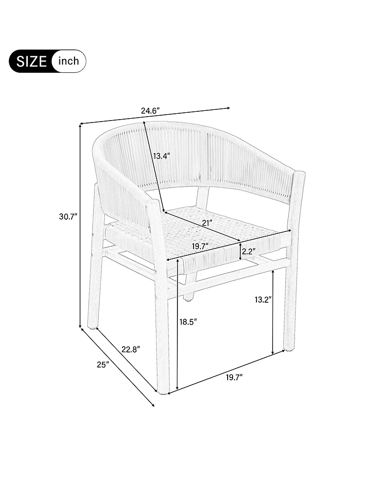 Rainsken Outdoor Accent Chairs Set of 2, Rope-Woven Design Armchair with Curved Backrest and Supportive Seating for Backyard, Porch, Garden