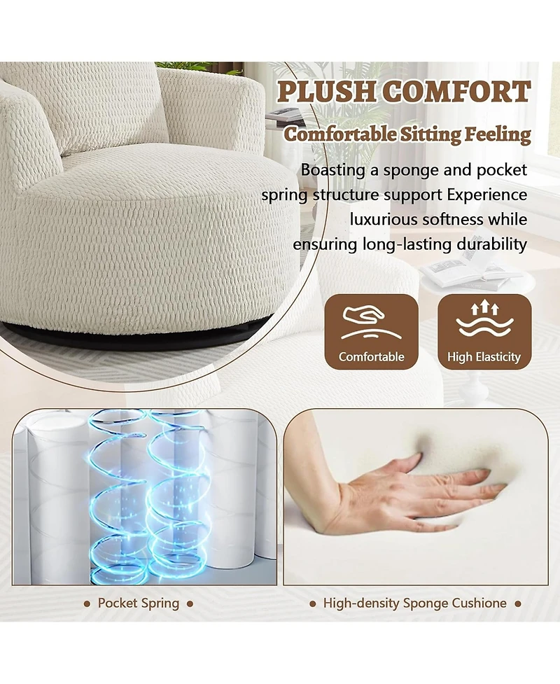 Rainsken 360 degrees Swivel Accent Chair, Modern Compressible Barrel Chair with Wooden Frame, Comfort Seating for Living Room, Reading Room, Office