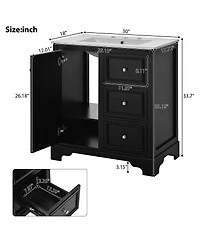 Sillysis 30 Inch Bathroom Vanity with Sink, Solid Wood Frame, Modern Freestanding Cabinet, Soft Close Drawers and Ceramic Top