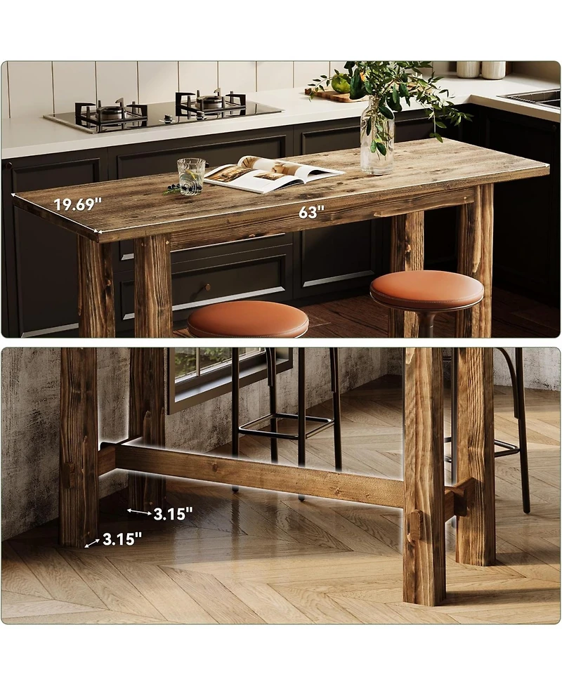 Tribesigns 63" Solid Wood Bar Table, Tall Pub Table for 4-6 People, Kitchen Counter Height Table for Dining & Home Bar