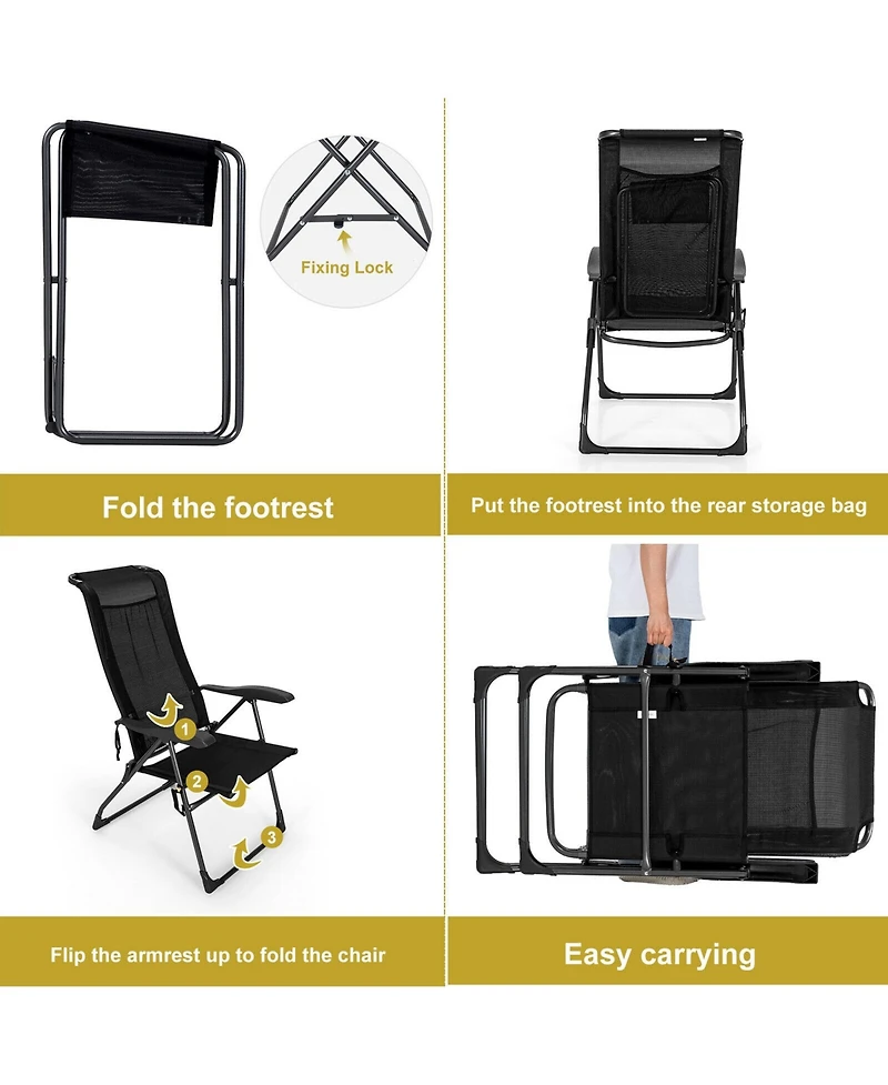 Gymax 4PCS Folding Patio Recliner Chair and Ottoman Set w/ Adjustable Backrest