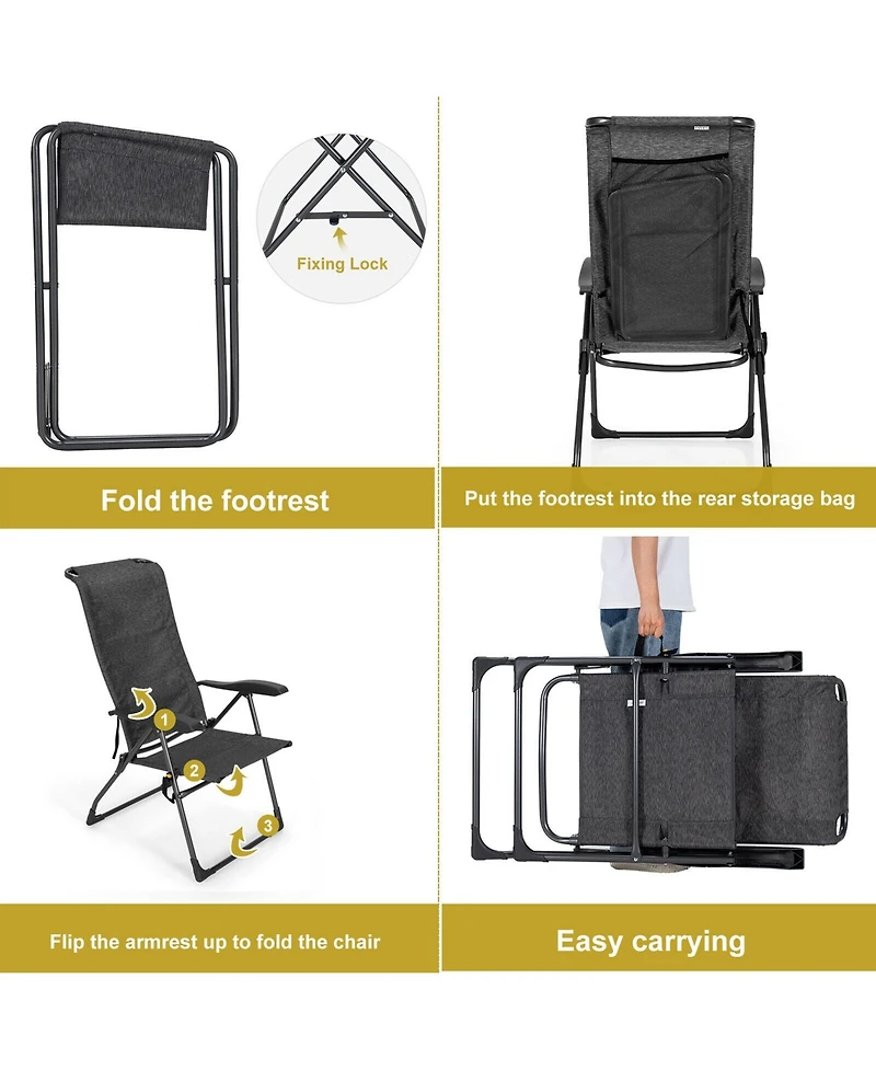 Gymax 4PCS Folding Patio Recliner Chair and Ottoman Set w/ Adjustable Backrest
