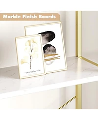 gaomon 5-Tier Arched Bookshelf, Gold and White Marble Effect Tall Bookcase with Metal Frame