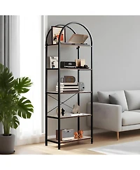 gaomon 5-Tier Modern Arched Bookshelf with Metal Frame, Tall Open Display Storage Rack