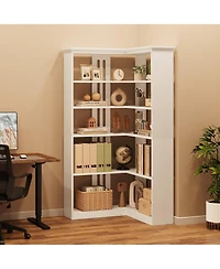 gaomon Tall 5-Tier L-Shaped Wooden Corner Bookshelf with Open Storage