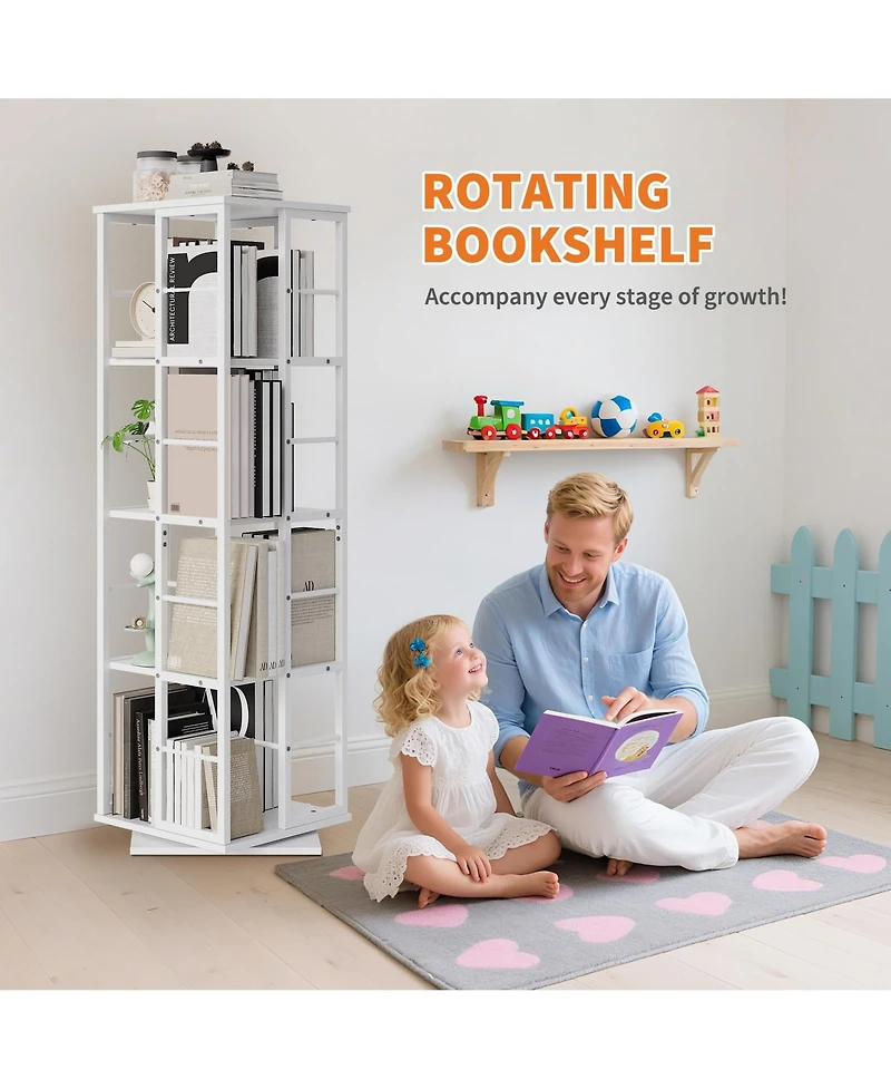 gaomon 360degree Rotating Corner Bookshelf, Industrial Floor Standing Storage Organizer