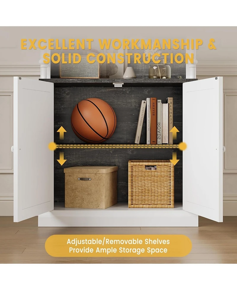 gaomon 5-Tier Bookshelf with Storage Cabinet and Adjustable Lighting, Roman Column Display Case