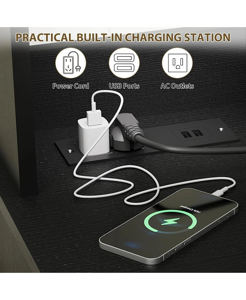 gaomon 47 Coffee Bar Cabinet with 5 Hooks, Buffet Power Outlets, Goblet Holder, Sideboard Wine Rack Hutch Storage