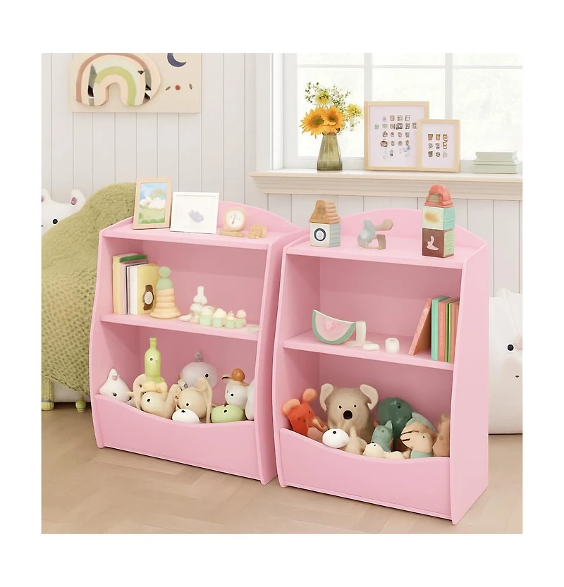 gaomon 2-Tier Wooden Kids Bookshelf and Toy Storage Organizer, Curved Design with Multi Cubbies