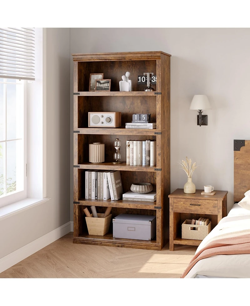 gaomon Tall Farmhouse 5-Tier Wooden Bookcase, Modern Storage Bookshelf