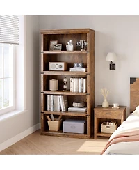 gaomon Tall Farmhouse 5-Tier Wooden Bookcase, Modern Storage Bookshelf