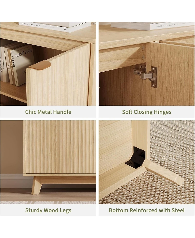 gaomon Set of 2 modern fluted sideboard buffet cabinets, each 31.5" with doors and adjustable shelves-perfect as coffee bar or accent console tables.