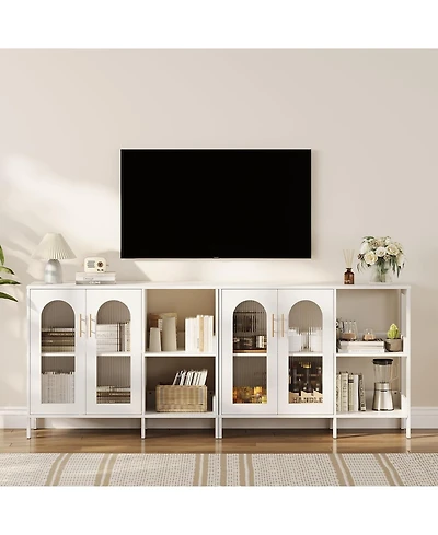 gaomon 2Pcs Storage Cabinet with Glass Door, Open Shelves, Sideboard Buffet 2 Tier Floor Storage Cabinet